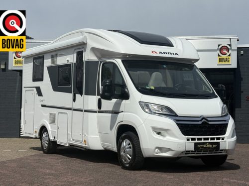 Adria CORAL 600 SC 164 hp euro 6 very compact camper queen bed panoramic roof electric bike rack TV 2x solar panel remis pleated maxxfan navi camera leather screen door