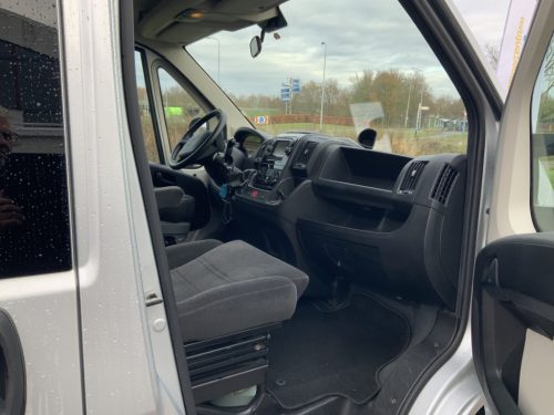 Peugot Boxer L2 H2 Buscamper: Euro 6 with lowerable table to 2 pers. length-bed, 154 cm width, 185 cm length, FSL Camper conversion 2021, km 66000, Swiveling bicycle carrier, Solar panel 180W, Year 2017 Camper centrum on the road photo: 13