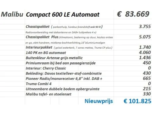 Malibu Van Compact 600 LE Lits jumeaux, Automatique photo : 1