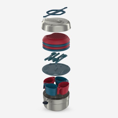 Quechua - Cooking set for trekking mh500 stainless steel + non-stick coating 4 persons 3.5 l