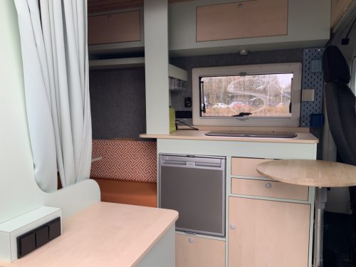 Peugeot Boxer L2 H2 Camper Van: Euro 6 with lowerable table for 2 people. longitudinal bed, 154 cm width, 185 cm length, FSL Camper conversion 2021, km 66000, Swiveling bicycle rack, Solar panel 180W, Year 2017 Camper centrum on the road photo: 3