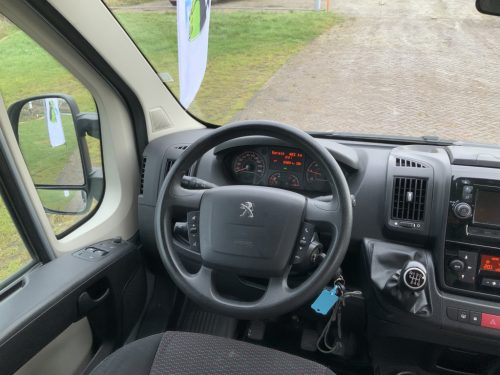 Peugot Boxer L2 H2 Buscamper: Euro 6 with lowerable table to 2 pers. length-bed, 154 cm width, 185 cm length, FSL Camper conversion 2021, km 66000, Swiveling bicycle carrier, Solar panel 180W, Year 2017 Camper centrum on the road photo: 15