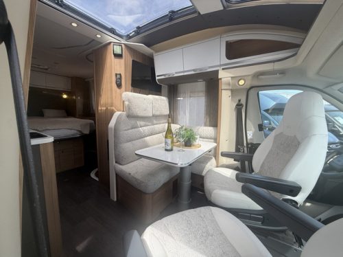 Adria CORAL 600 SC 164 hp euro 6 very compact camper queen bed panoramic roof electric bike rack tv 2x solar panel Remis pleated Maxxfan Navi camera leather fly screen door photo: 14
