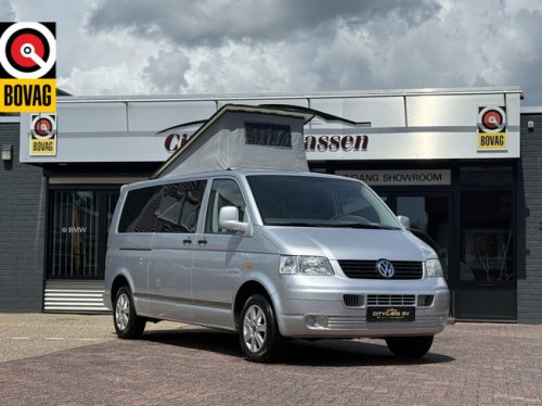 Volkswagen transporter bus camper TDI 131 hp original Dutch car NAP logical air conditioning cruise control pop-top roof 2 berths tow bar